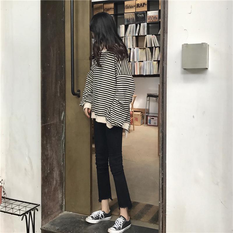 2025 Women's Korean Style Color Block Retro Stripe Hoodie - Spring/Autumn Casual Loose Fit