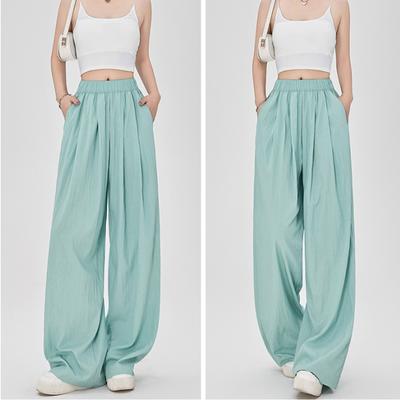 2024 neue Casual Fashion Lose Gefaltete Gerade Hosen Frühling Elegante frauen Hohe Taille Breite Bein Hosen Weibliche Büro Damen Dünne lange Hosen 2389