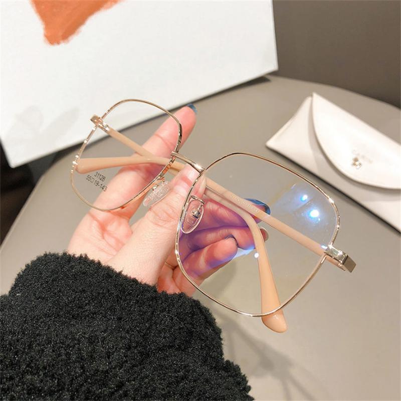 Trend Image Glasses  Metal Anti-blue Light Eyewear Large Frame Transparent Eyeglasses Computer Goggles Fake Glasses
