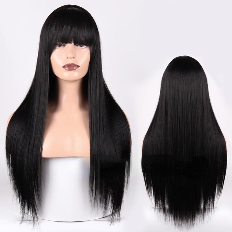 XINRAN Women Fashion Long Straight Wig with Bangs Synthetic Heat Resistant Fiber Wig for Women