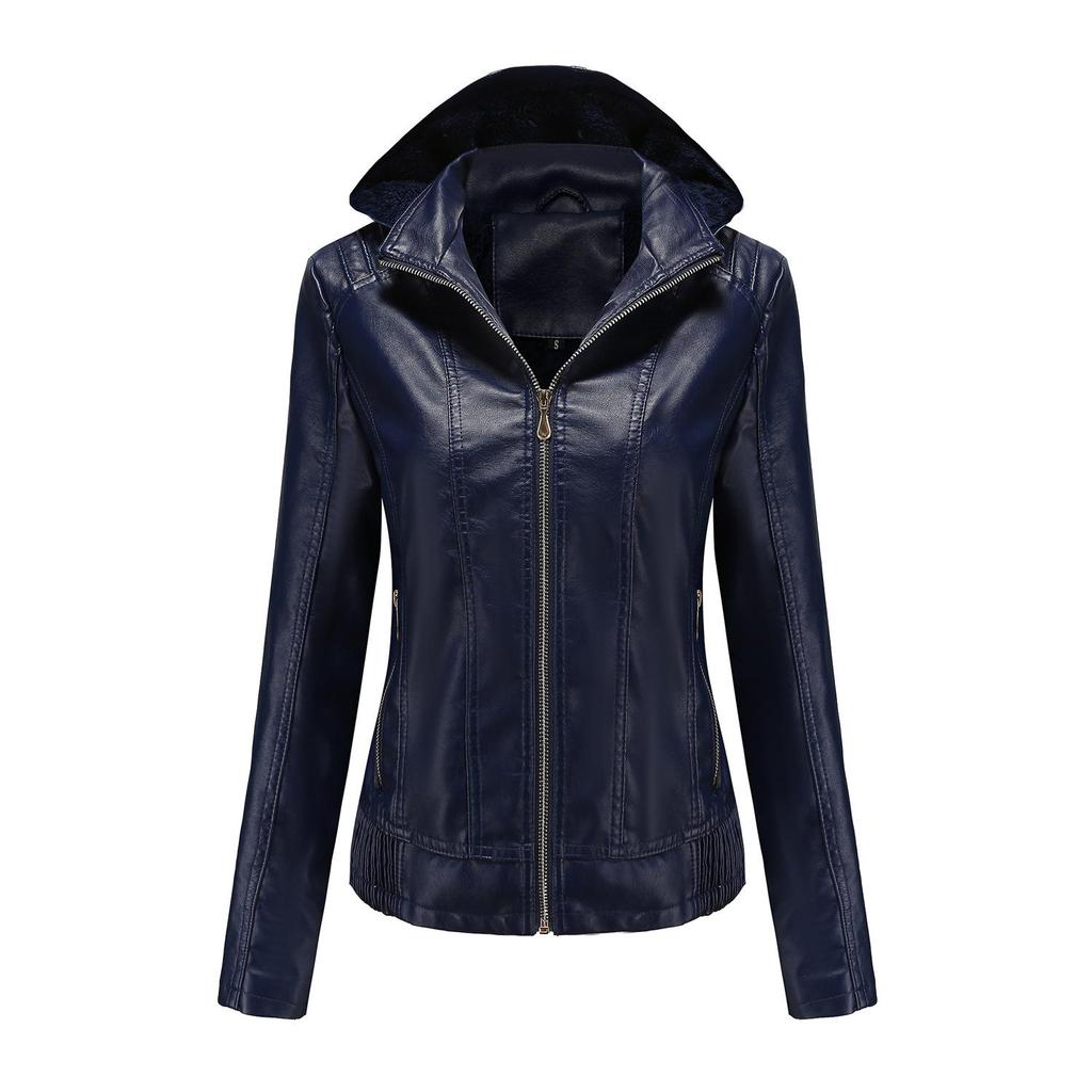 Veste en cuir à capuche automne et hiver pour femme avec capuche amovible et veste en cuir velours coupe slim