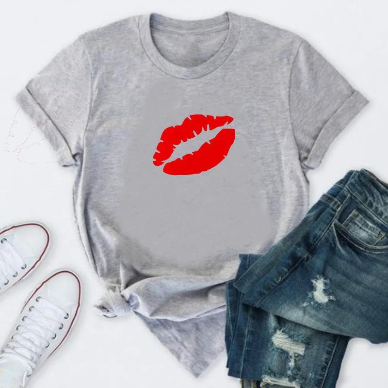 Sexy Red Lip Print T Shirt Women Short Sleeve O Neck Loose Tshirt Summer Women Tee Shirt Tops Camisetas Mujer