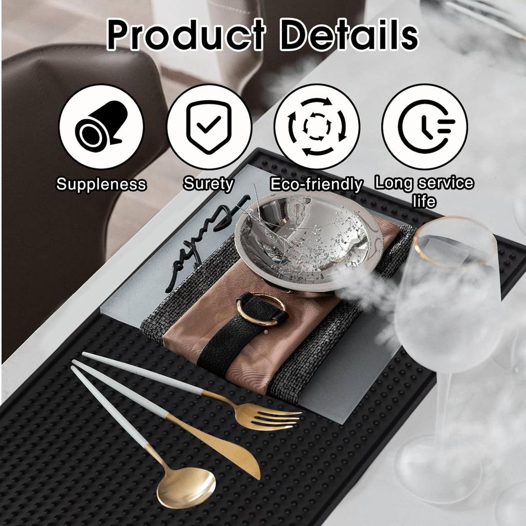 LOGJAM 2PCS Bar Mat 6" x 12" for Countertop, Small Rubber Bar Mats for Bartending Cocktail Bars Restaurants Kitchen
