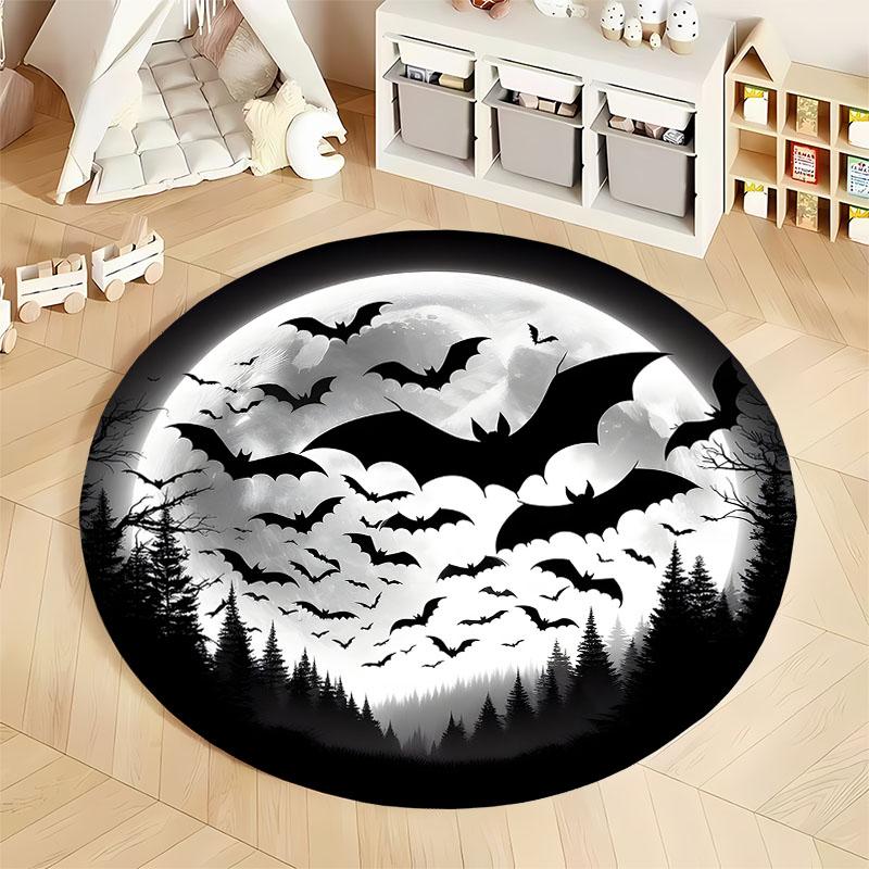 """Gruselige Halloween-Mondlicht-Fledermäuse Runder Teppich für festliche Dekoration""" runder Teppich für Zuhause Sofa Schlafzimmer, Geschenk