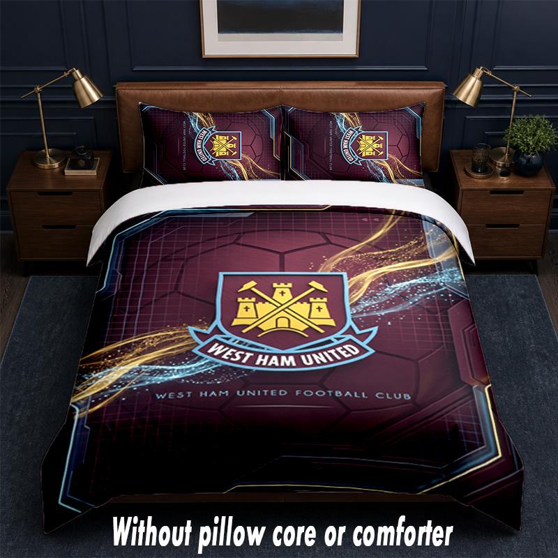 Set Biancheria da Letto West Ham United Football Design 1 Copripiumino + 2 Federe Morbido Traspirante Biancheria da Letto per la Casa