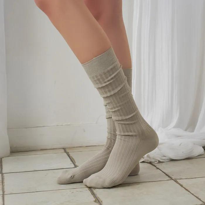 [BIARRITZ/26SS] Cashew Nut Silket Cotton Ribbed Knee Socks 6 Colors