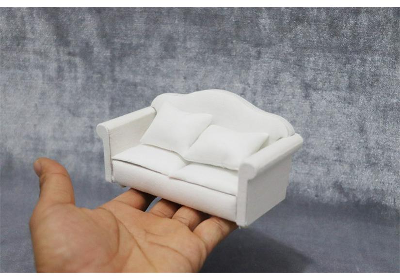 1:12 Dollhouse White Sofa Set - 3-Piece Mini Furniture with Cushions for ob11