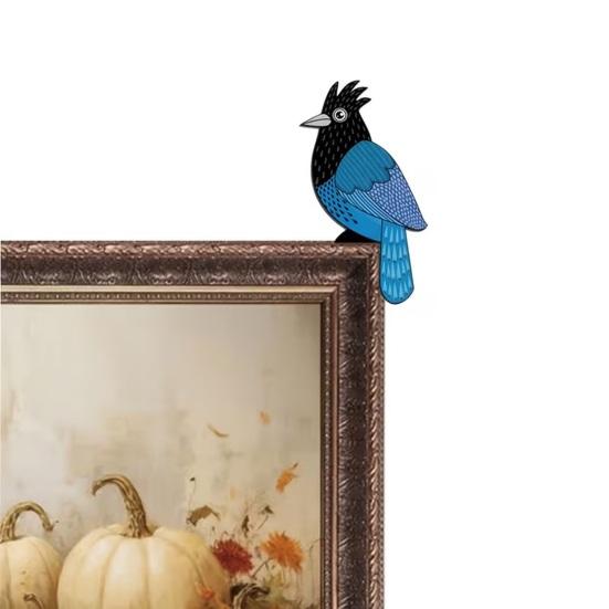 1 Pair Tropical Parrot Door Topper Wooden Blue Bird Door Frame Decoration Rustic Window Corner Wall Art for Home Bathroom Bedroom Office