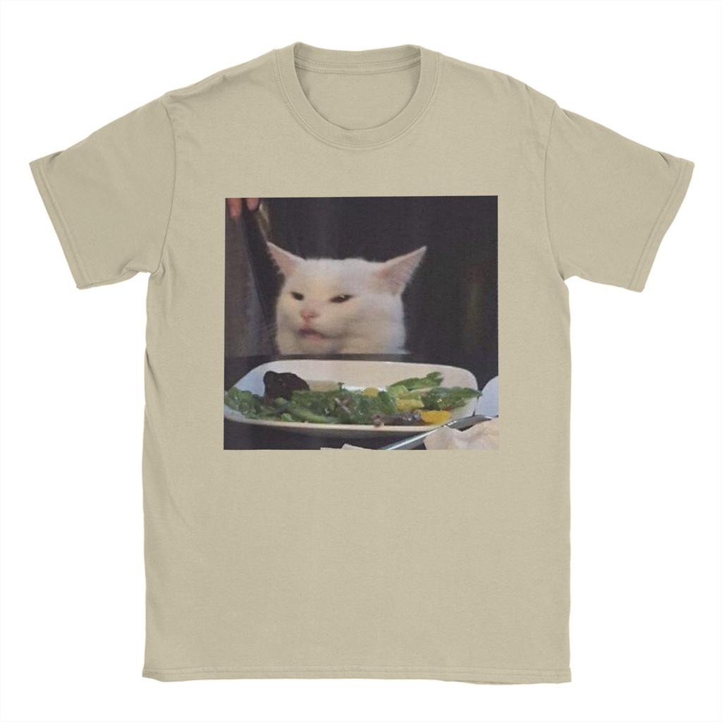 Esstisch Katze Meme Lustig Internet Schreiend Verwirrt T-Shirt Sommer T-Shirts Baumwolle Mode T-Shirt Für Männer Kurze Ärmel Oberteile