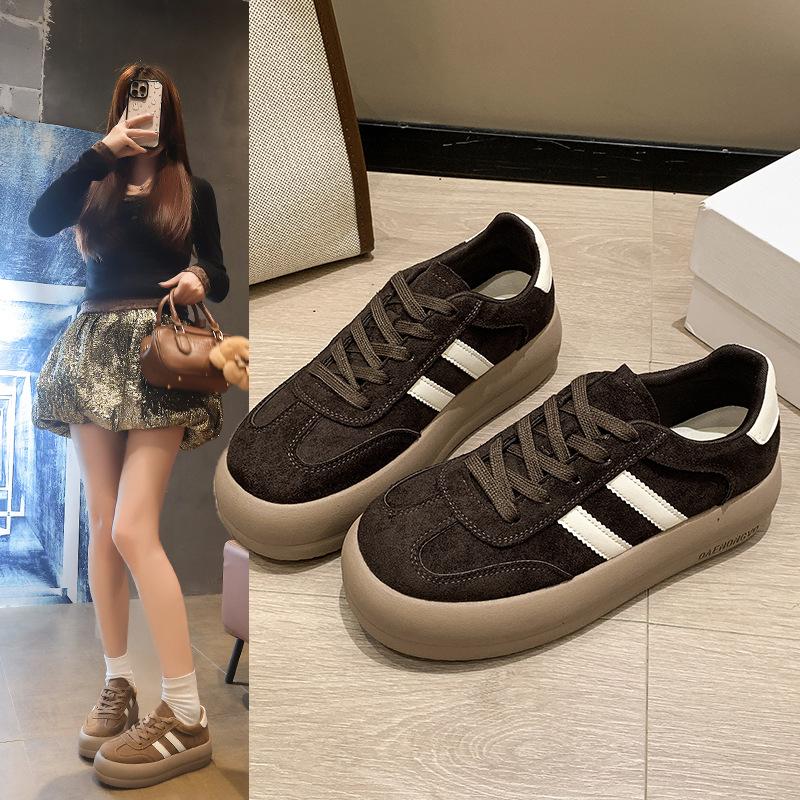 Cowhide version~ platform women's shoes autumn new versatile leather sports shoes casual board shoes women's