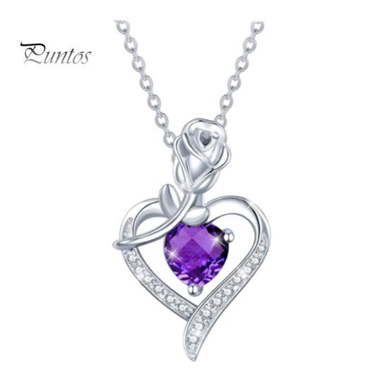 

Ожерелье с подвеской «Любовь» для женщин, ожерелье из сплава, кулон в форме сердца с розой и стразами, ювелирное украшение для мамы, жены, подарок на годовщину ко Дню матери фиолетовый