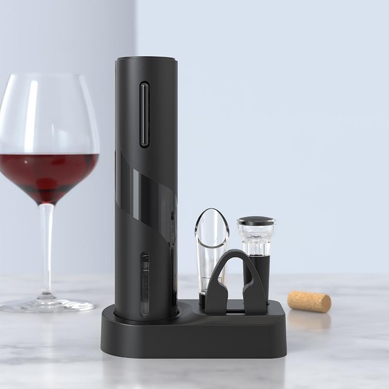 Electric Wine Opener Set Rechargeable Automatic Electric Wine Opener with Stand Metal Opener with Foil Cutter Pourer Stopper 6
