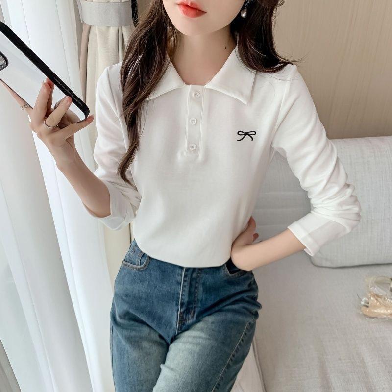 POLO shirt, spring and autumn 2026 new model, base shirt with bow embroidery, women's slim-fit t-shirt