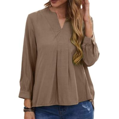 Summer Women's Long Sleeved V-neck Solid Color Loose T-Shirts Women’s