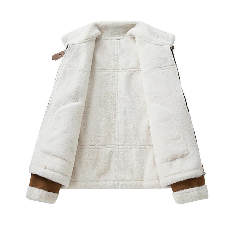 Lamb Wool Cotton-padded Coat for Men and Women Imitation Leather Fur Piled Thickened Cotton-padded Jacket Lapel Cotton-padded Jacket