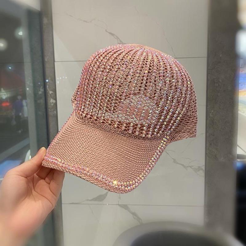 Summer Hat Hand-Pressed Diamond Knitted Hollow Duck Hat Korean Version Of All Fashion Rhinestone Shade Baseball Cap