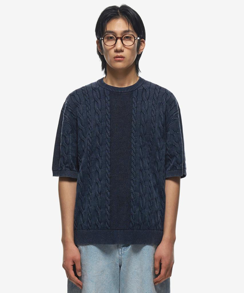 Sekeonmonollogeu Washed Round Fisherman Cable Half Knit [Dblue]_Sekt023Dblue