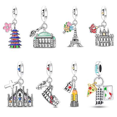 Pendentif Charme de Voyage en Argent 925 New York Rome Vienne Bâtiment Emblématique Bracelet DIY Bijoux Mode Cadeau