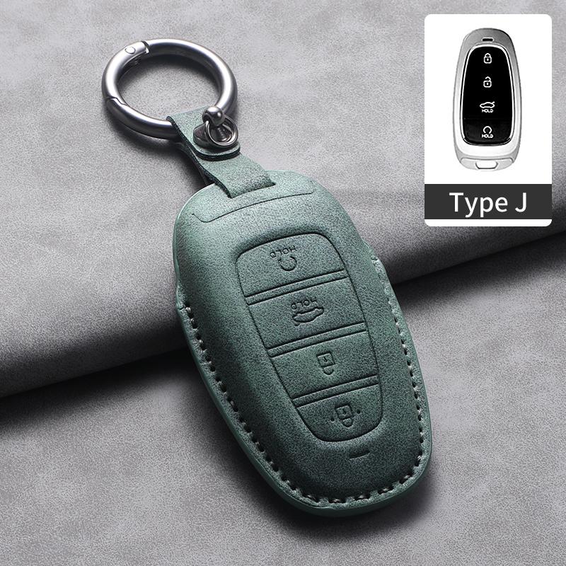 4 Buttons Leather Car Key Holder Case Cover for Hyundai Tucson Solaris Sonata Hybrid NEXO NX4 Santafe Dn8 Car Key Holder Shell