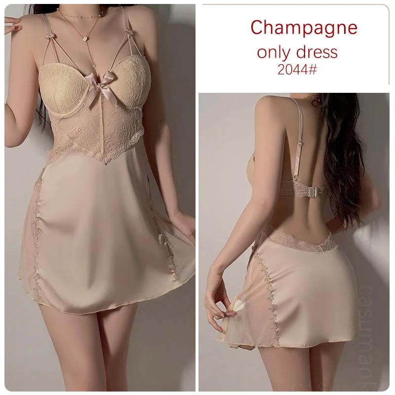 Lencería de Satén Conjunto de Pijama para Mujer Vestido Suspensor sin Espalda con Sujetador Pijama Sexy para Mujer