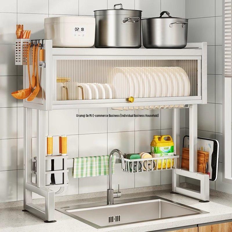 Multi-Functional Kitchen Storage Rack: Above-Sink Cupboard for Dustproof Dish, Bowl, and Chopstick Drainage