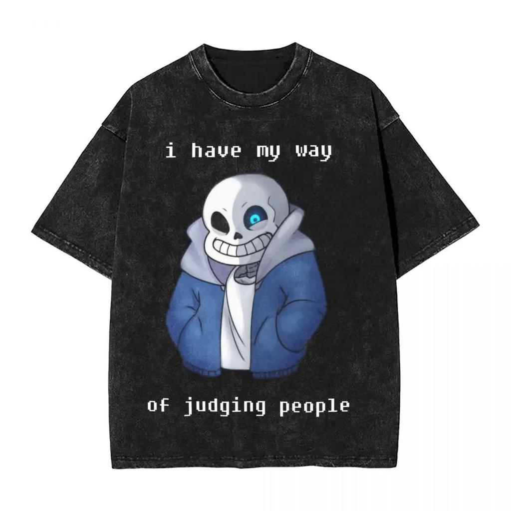 Hot Sale PS Game Undertale Sans Papyrus Graphic Print Vintage Washed TShirt Men Women Cotton Fashion Summer Tee Oversized Top