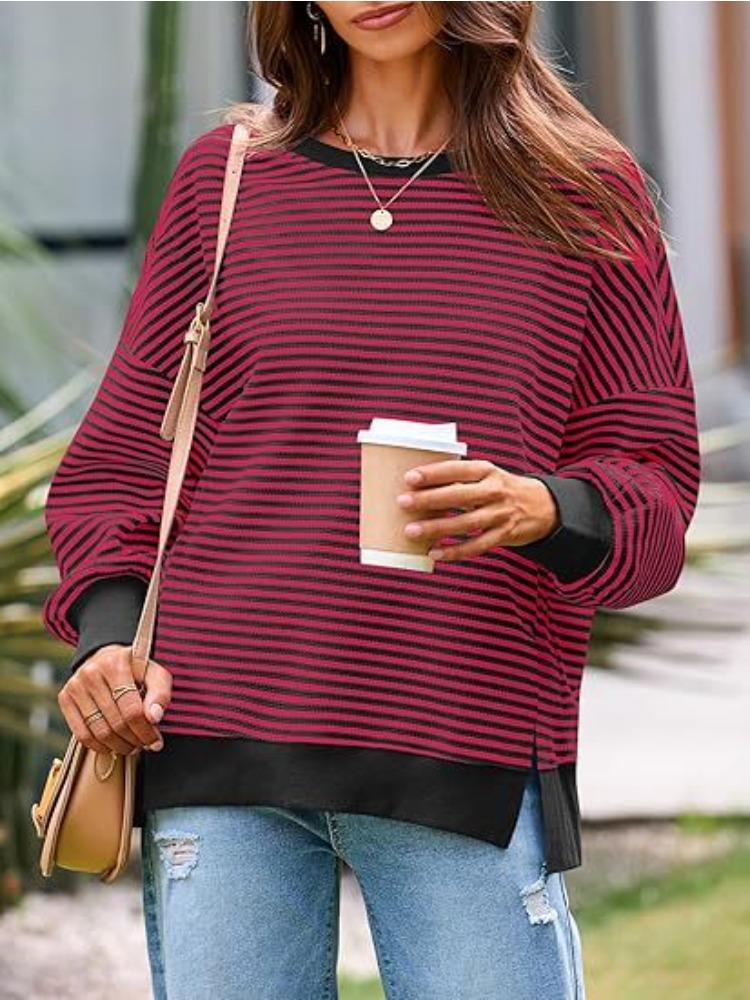Multi-color Striped Round Neck Casual Sweatshirt