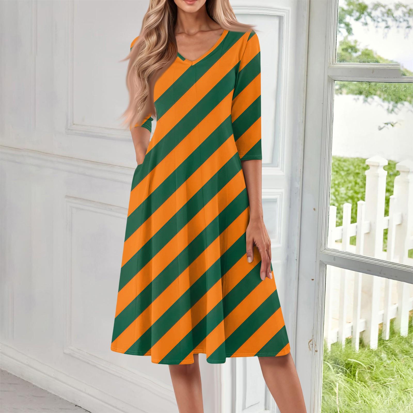 

Женское повседневное модное платье миди с V-образным вырезом и рукавом три четверти M оранжевый