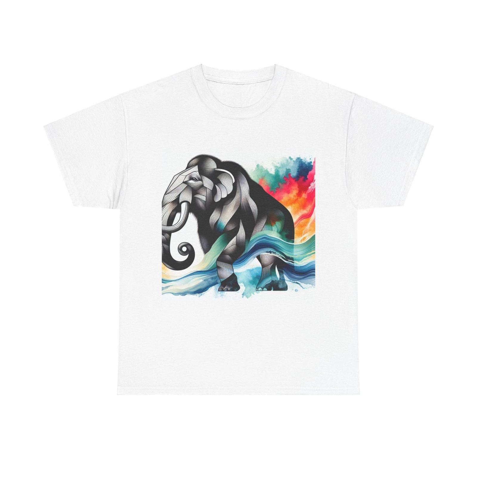 

Unisex Adult T Shirt Art Deco Woolly Mammoth Watercolor Fusion Print Extinct Tee 4XL