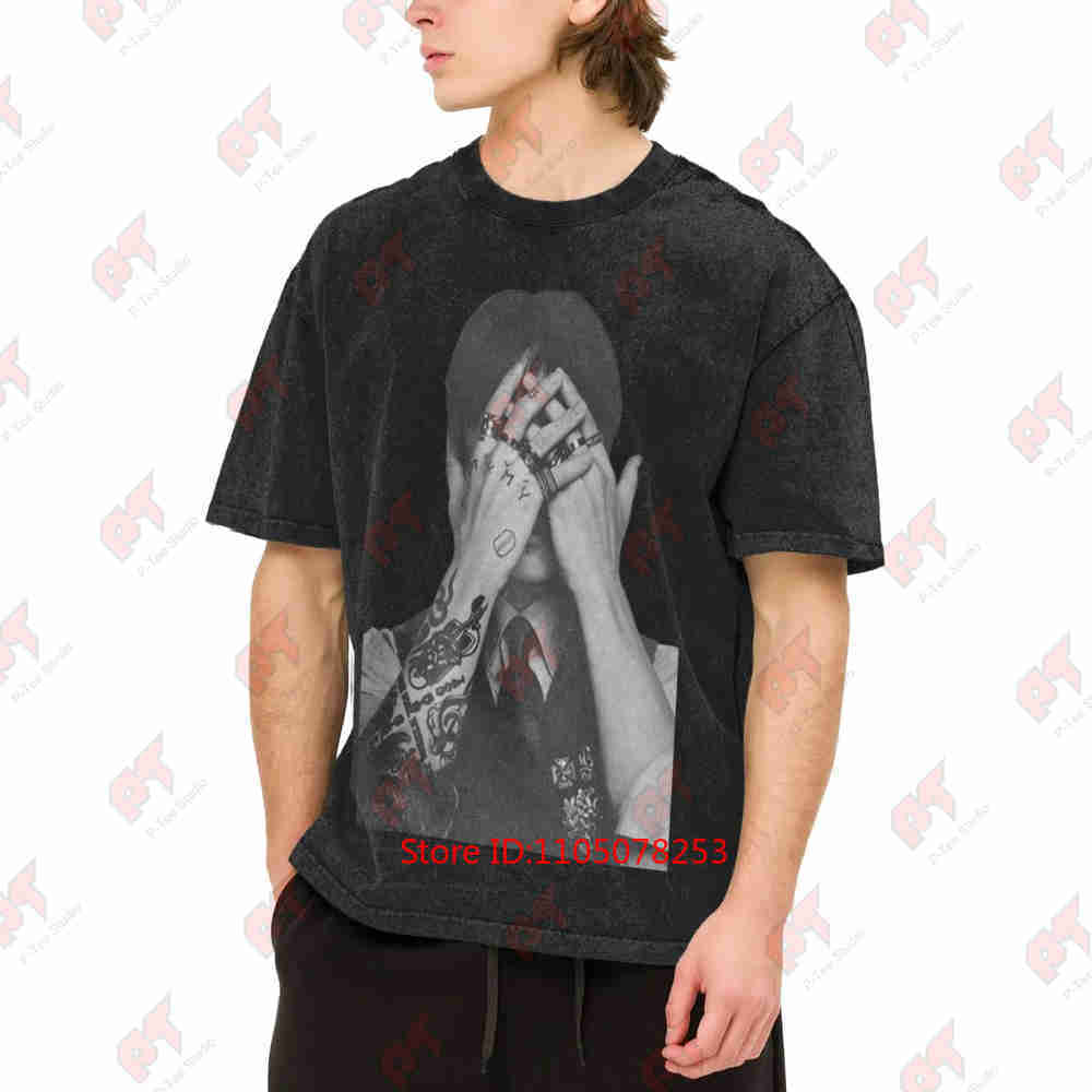 Portrait Of Man Hiding His Face Tattooed Hands Vintage Washed Tee Pure Cotton T-Shirt