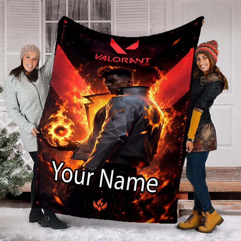 Custom Name Valorant Theme Printed Blanket - Perfect for Couch, Bed, Travel & Outdoor Use | Machine Washable, Cozy & Durable.