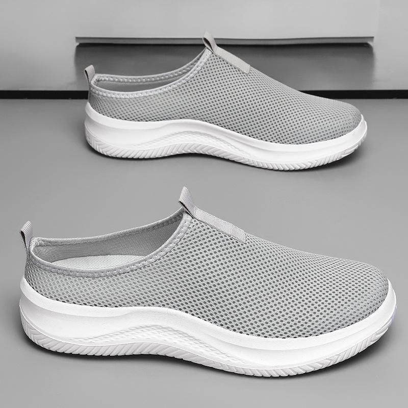 48 large size comfortable and lightweight running shoes men's summer half-drag mesh comfortable one-pedal lazy shoes non-slip men