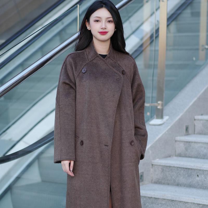 2025 Winter Korean Style Women's Double-Sided Wool Coat with Stand Collar