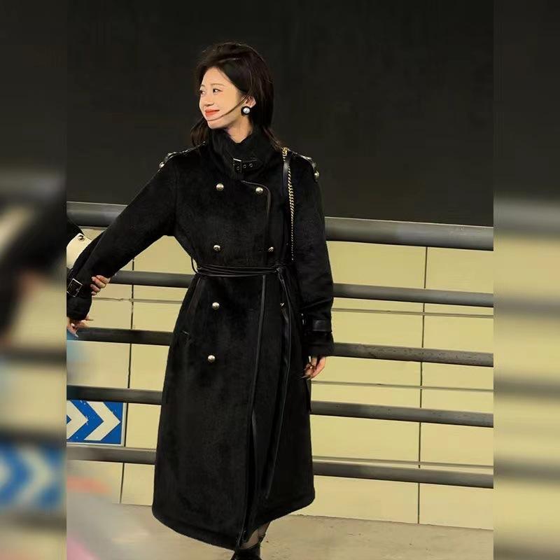 Stand Up Collar Belt, Light Luxury Mid Length Fur Integrated Coat  Women's 2025 Winter New Warm Imitation Mink Fur Fur Fur