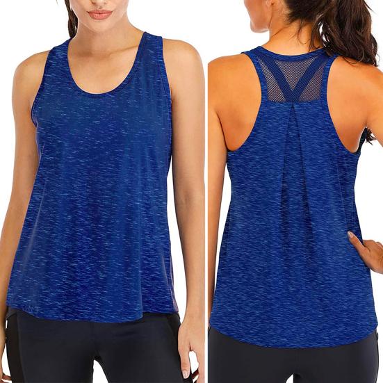 Chaleco Deportivo de Color Sólido para Mujer, Cuello Redondo, Sin Mangas, Secado Rápido, Espalda Cruzada, Blusa Holgada