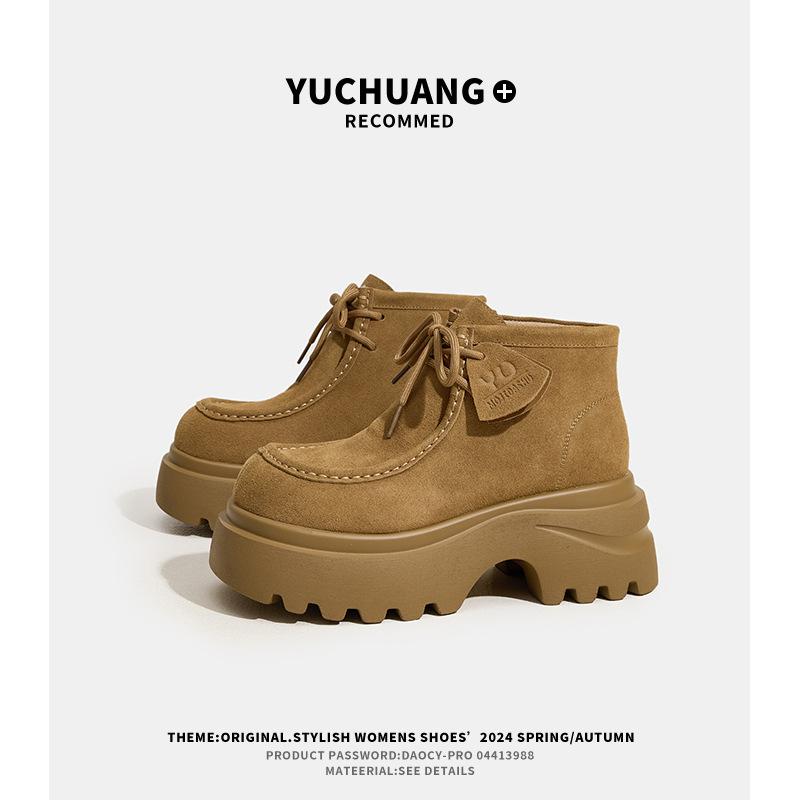 

Женские ботинки на платформе с высоким голенищем Женские ретро-ботильоны из искусственной замши Повседневные короткие ботинки Высококачественные ботильоны на толстой подошве с увеличением роста Mujer 34 верблюд