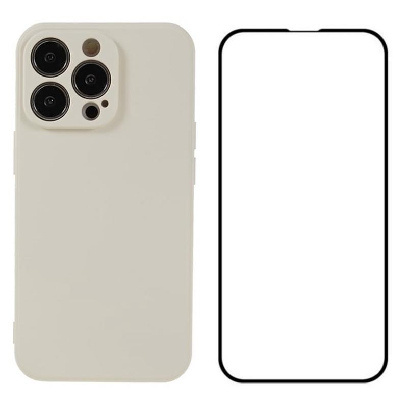 

For iPhone 13 Pro Case Soft TPU Phone Cover with Screen Protector (Precise Cutout) White