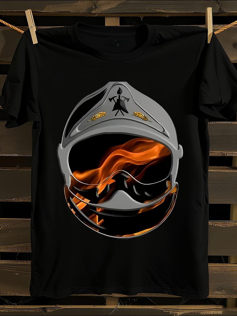 French Firefighter Cap Flame Graphic Tshirt