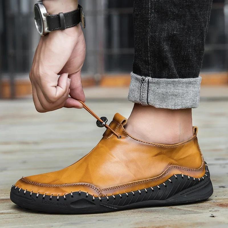 Мода Новые Мужские Ручной Работы Дышащие Кожаные Повседневные Туфли Мягкий Дизайн Обувь — фото 4