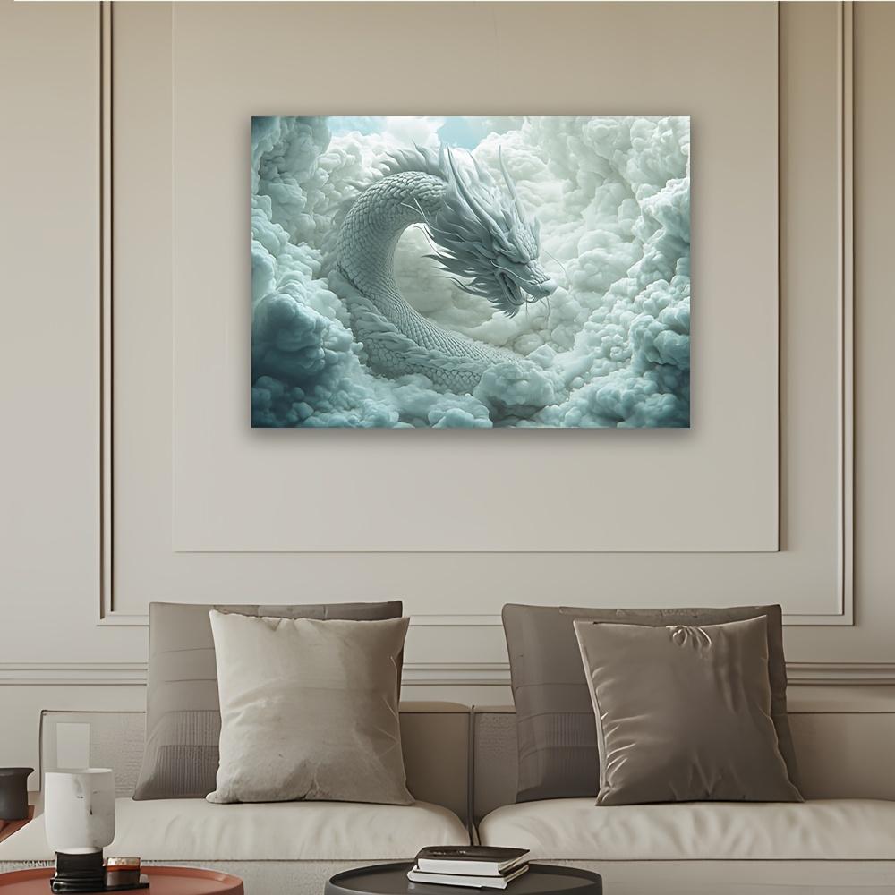 1 Stück Drache in den Wolken Wandteppich mit komplexem weißem Drachenmuster, Polyestergewebe, geeignet für Wohnzimmer, Schlafzimmer