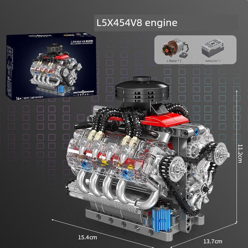 

Yuxing F488 Car V8 Generator Model High Difficulty Mechanical Group Assemble Building Blocks Toy for Boys Birthday Gift Chevroland LSX454 V8 engine [motor drive]]