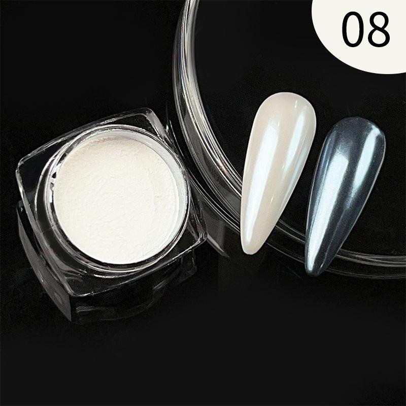 1Bottle White Chrome Pearl Nail Powder Shine Glitter Shell Auroras Nail Dust Mirror Effect Pigment Manicure Nail Art Decoration