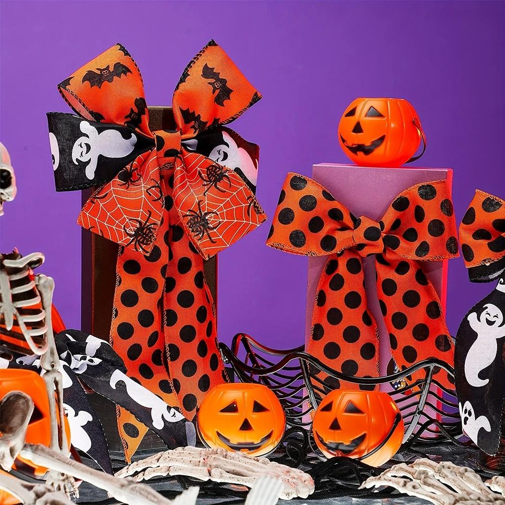 Kreatywna Dekoracja Halloweenowa Wstążki z Nadrukiem Kropki Pająk Nietoperz Do Pakowania Prezentów