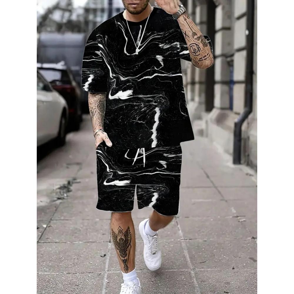 Fashion Men's Short Sleeve Suit Casual Loose Printing Versatile Unisex Sports Clothing
