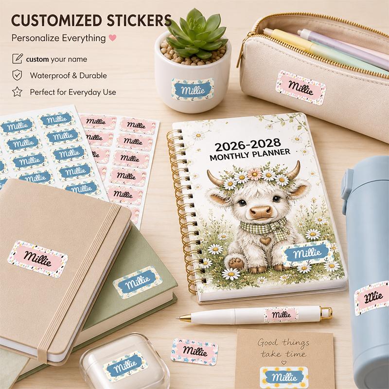 72Pcs Personalized Name Stickers Custom Waterproof Labels For Water Bottles Lunch Boxes School Supplies Storage Containers