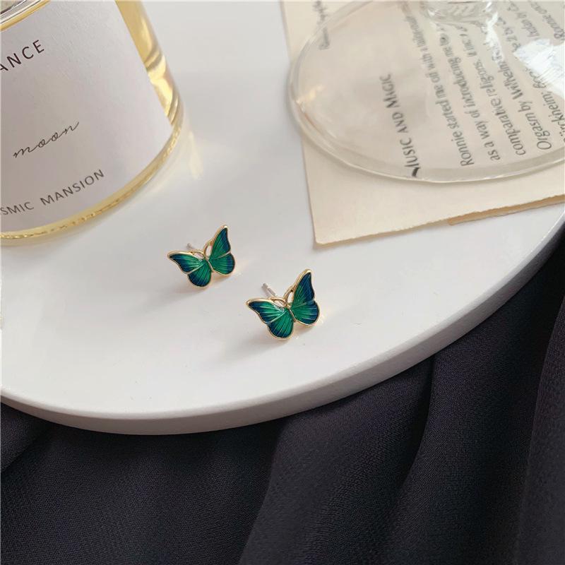 Charming Green Butterfly Earrings In Vintage Oil Painting Style