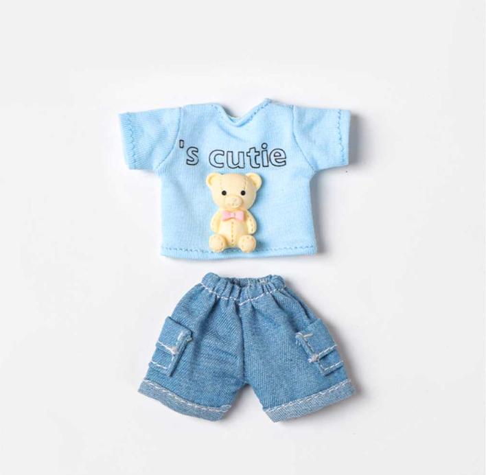 OB11 Puppenkleidung Niedliches Bären-Hasen-Set Kragen Kurzarm-Shorts Mantel für Obitsu11, GSC, YMY, 1/12bjd Kleidung Zubehör