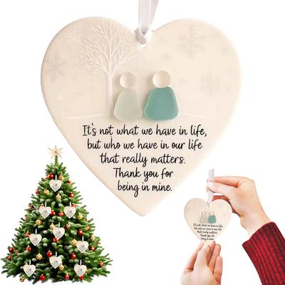 Christmas Heart-Shaped Sea Glass Friendship Ornament Hanging Ornament Friendship Decor For Friend Gift