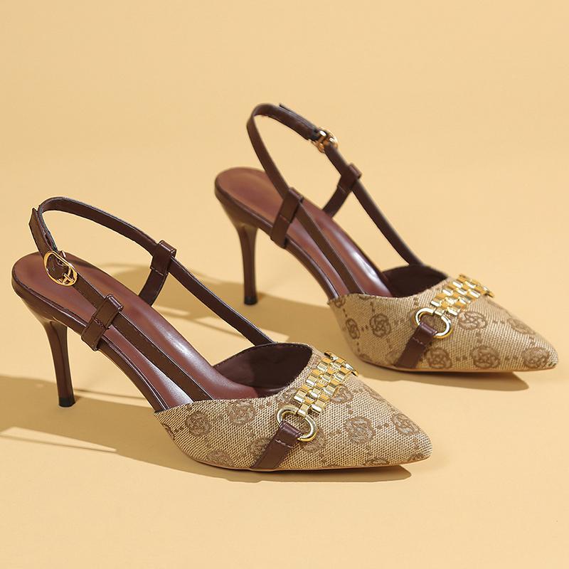 

Летние женские босоножки на высоком каблуке с металлической цепочкой, модные туфли с острым носком и каблуком-шпилькой, женские туфли-лодочки с ремешком сзади, размер 42 39 хаки