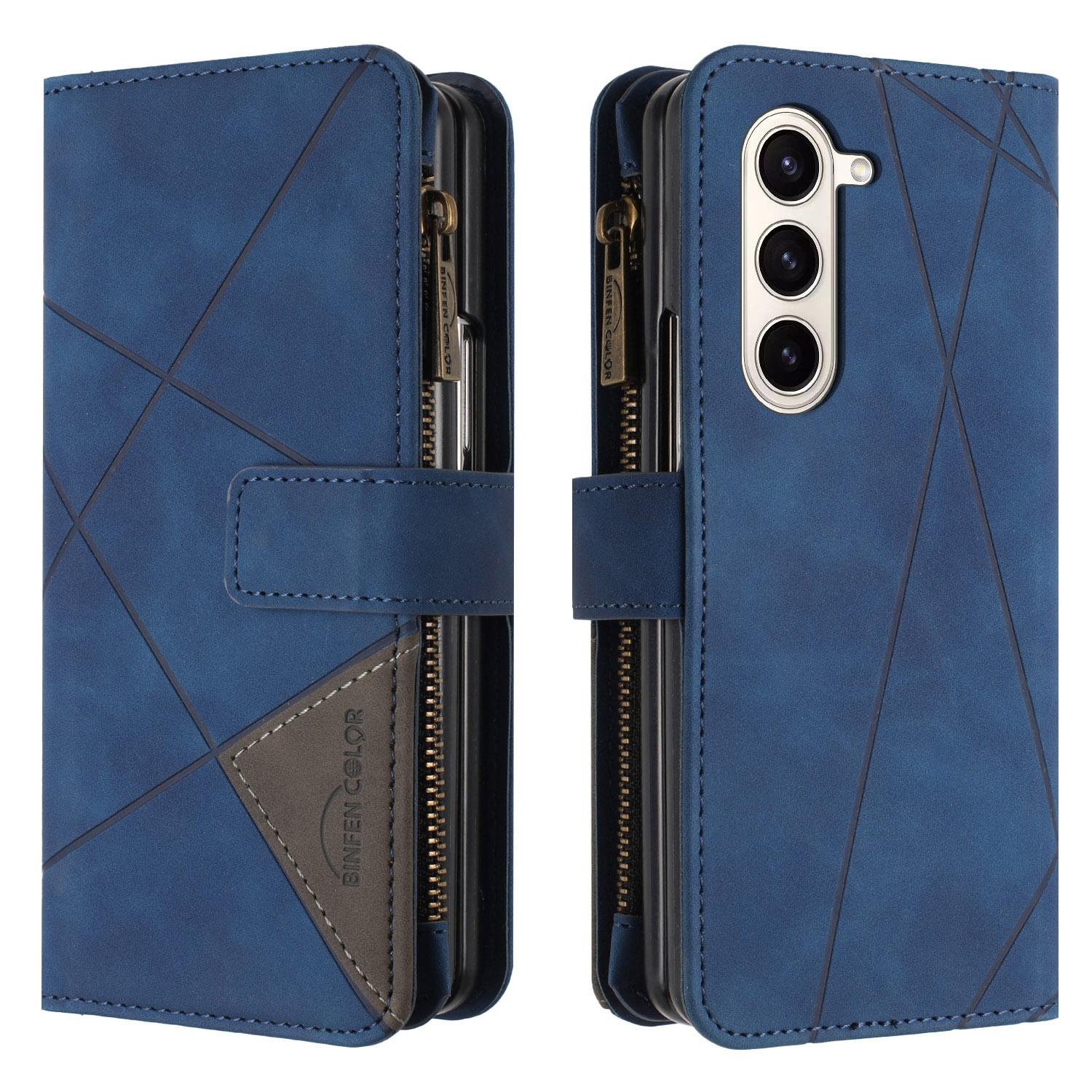 

BINFEN COLOR Чехол для Samsung Galaxy Z Fold6 5G Кожаный чехол-кошелек с карманом на молнии Blue